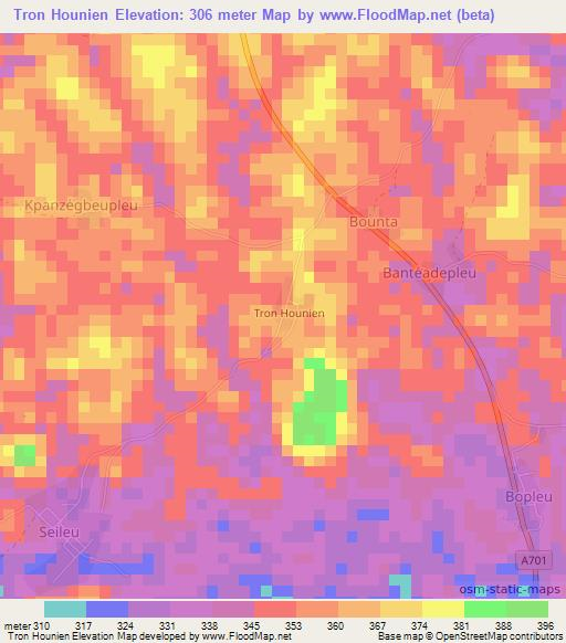 Tron Hounien,Ivory Coast Elevation Map