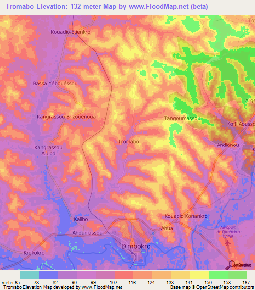 Tromabo,Ivory Coast Elevation Map