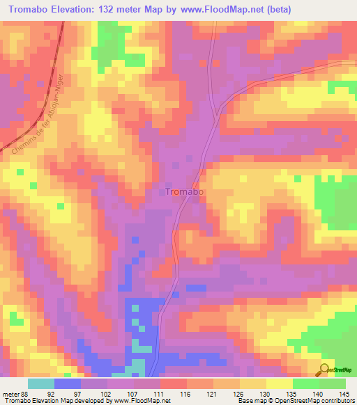 Tromabo,Ivory Coast Elevation Map