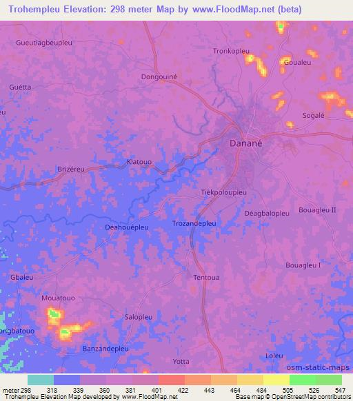 Trohempleu,Ivory Coast Elevation Map