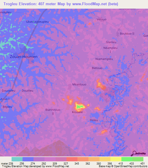 Trogleu,Ivory Coast Elevation Map