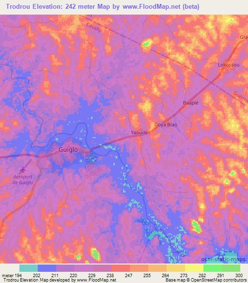 Trodrou,Ivory Coast Elevation Map