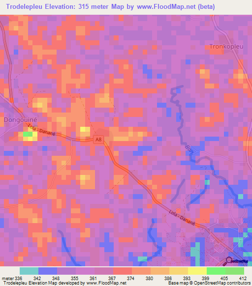 Trodelepleu,Ivory Coast Elevation Map