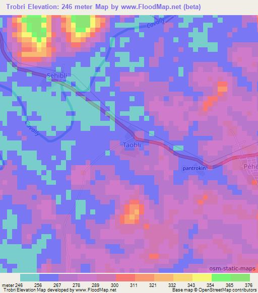 Trobri,Ivory Coast Elevation Map