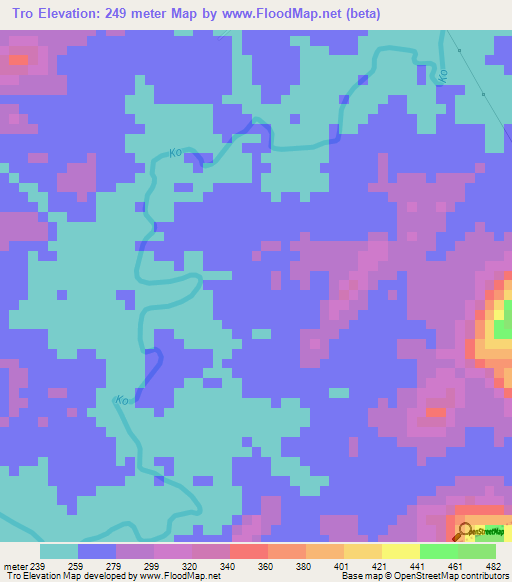 Tro,Ivory Coast Elevation Map