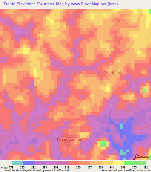 Trenle,Ivory Coast Elevation Map