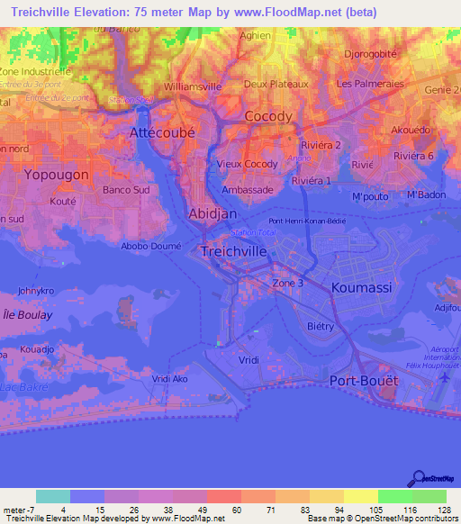 Treichville,Ivory Coast Elevation Map