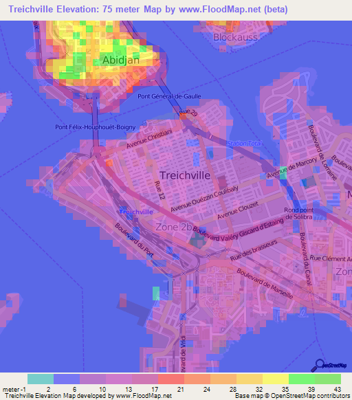 Treichville,Ivory Coast Elevation Map