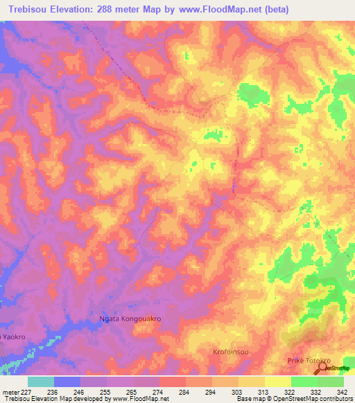 Trebisou,Ivory Coast Elevation Map