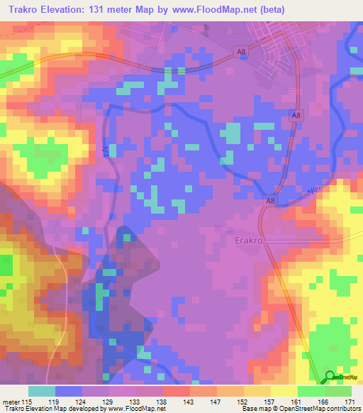Trakro,Ivory Coast Elevation Map