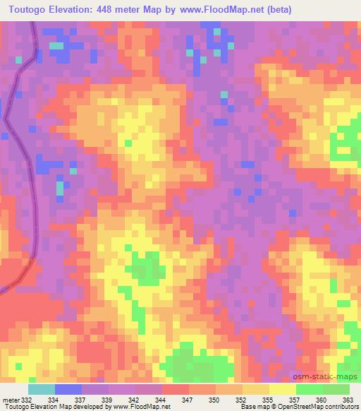 Toutogo,Ivory Coast Elevation Map