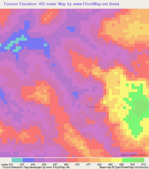 Touroni,Ivory Coast Elevation Map