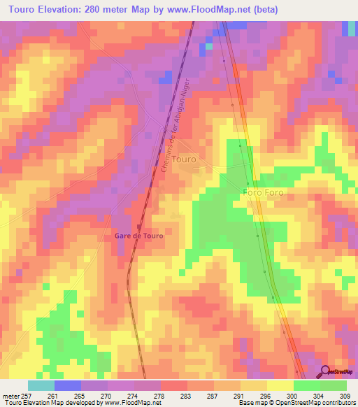 Touro,Ivory Coast Elevation Map