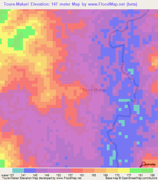 Toure-Makari,Ivory Coast Elevation Map