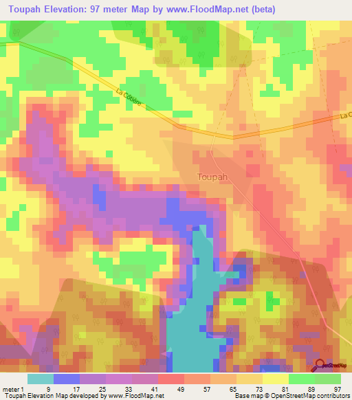 Toupah,Ivory Coast Elevation Map