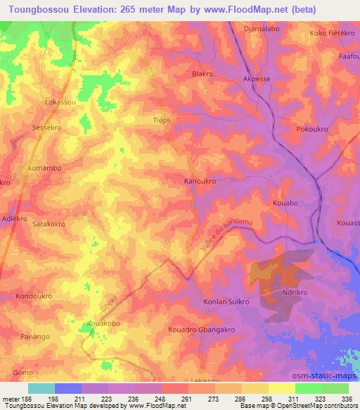 Toungbossou,Ivory Coast Elevation Map