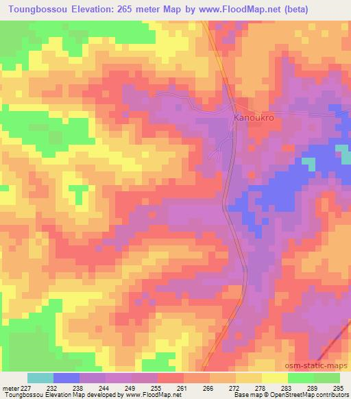 Toungbossou,Ivory Coast Elevation Map