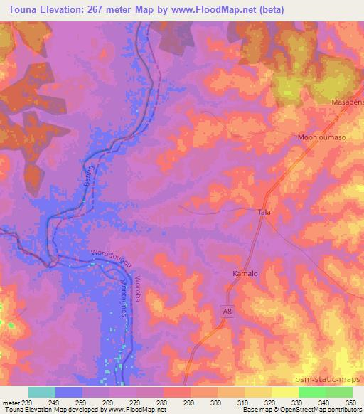 Touna,Ivory Coast Elevation Map