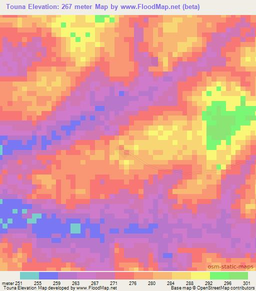 Touna,Ivory Coast Elevation Map