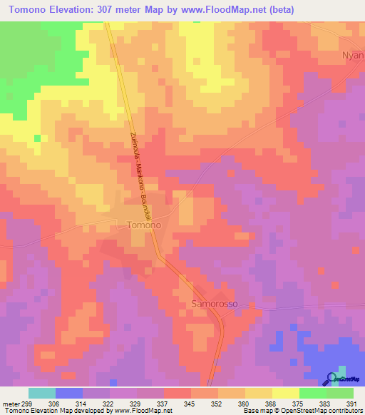 Tomono,Ivory Coast Elevation Map