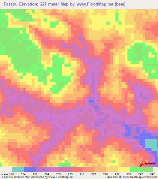 Fassou,Ivory Coast Elevation Map