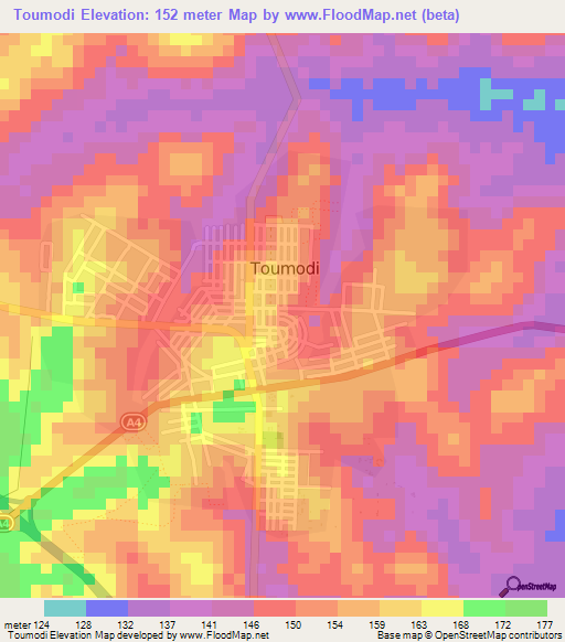 Toumodi,Ivory Coast Elevation Map