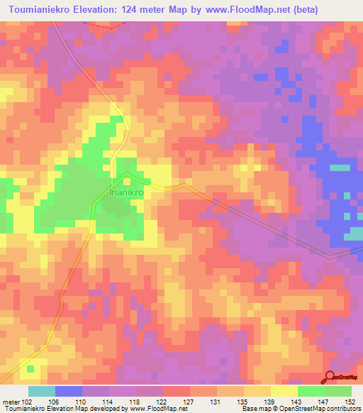 Toumianiekro,Ivory Coast Elevation Map
