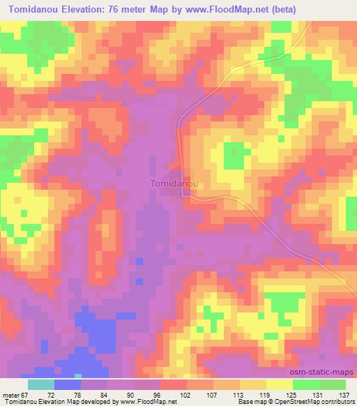 Tomidanou,Ivory Coast Elevation Map