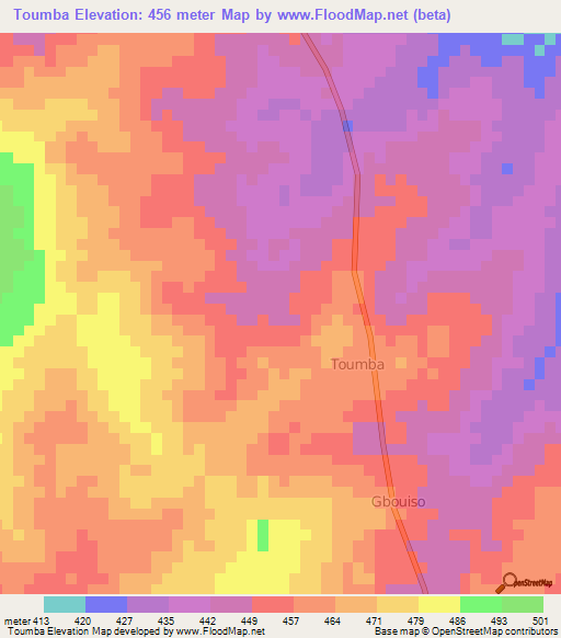Toumba,Ivory Coast Elevation Map