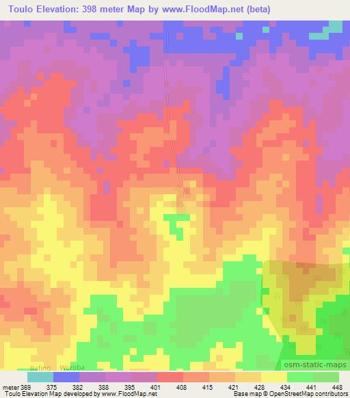 Toulo,Ivory Coast Elevation Map