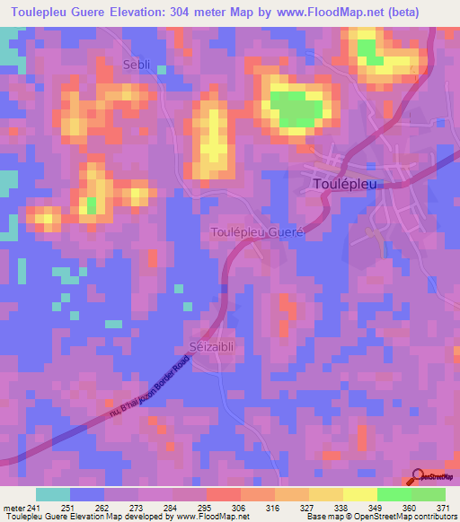 Toulepleu Guere,Ivory Coast Elevation Map