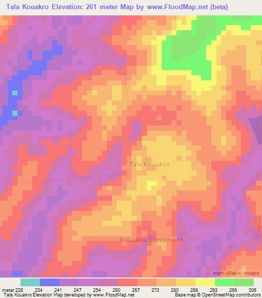 Tala Kouakro,Ivory Coast Elevation Map