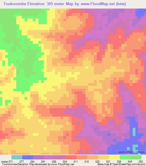 Toukoromba,Ivory Coast Elevation Map