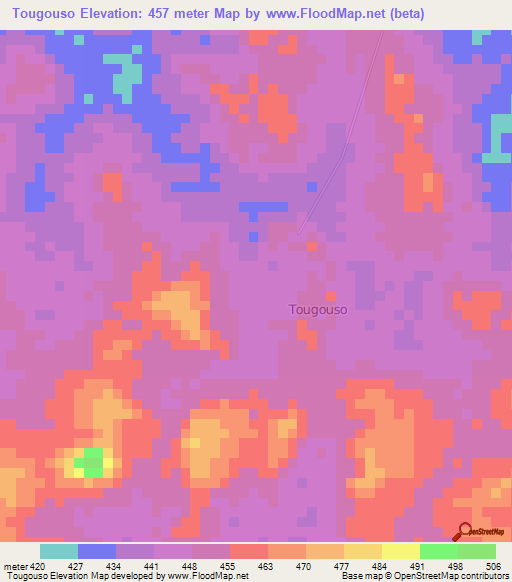 Tougouso,Ivory Coast Elevation Map