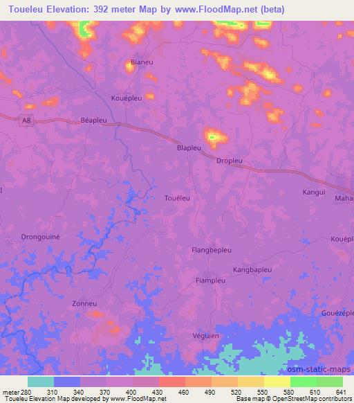 Toueleu,Ivory Coast Elevation Map