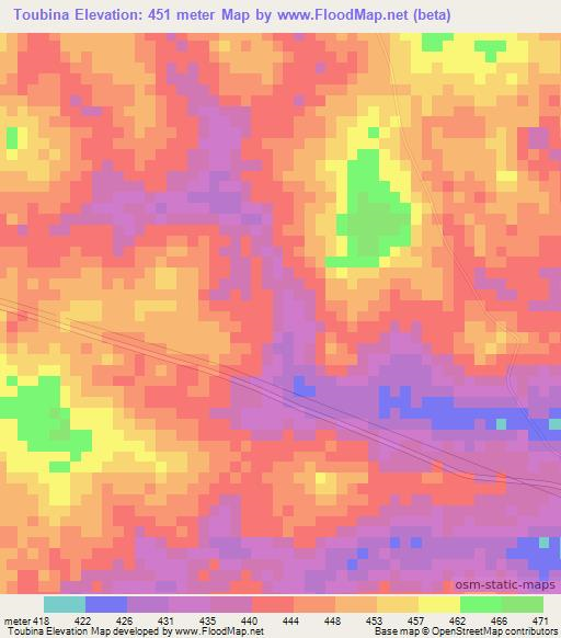 Toubina,Ivory Coast Elevation Map