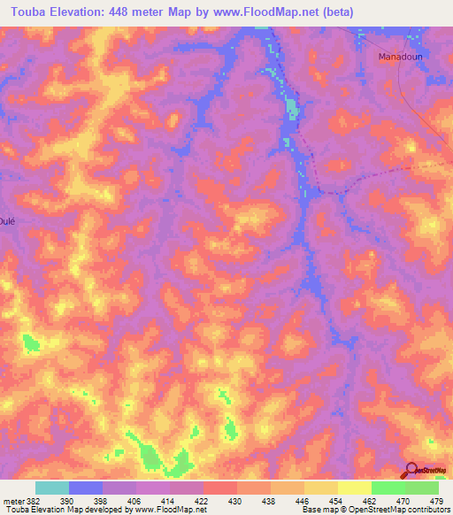 Touba,Ivory Coast Elevation Map