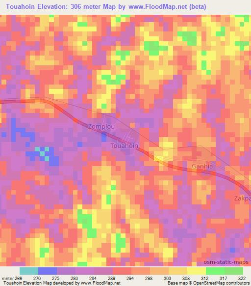 Touahoin,Ivory Coast Elevation Map