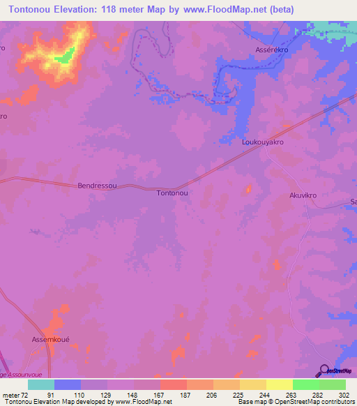 Tontonou,Ivory Coast Elevation Map