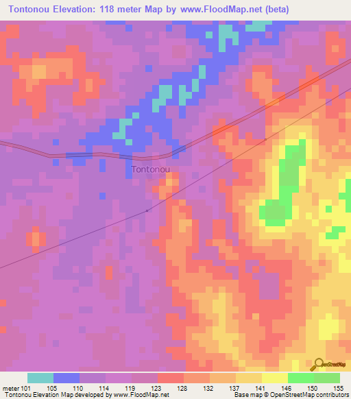 Tontonou,Ivory Coast Elevation Map