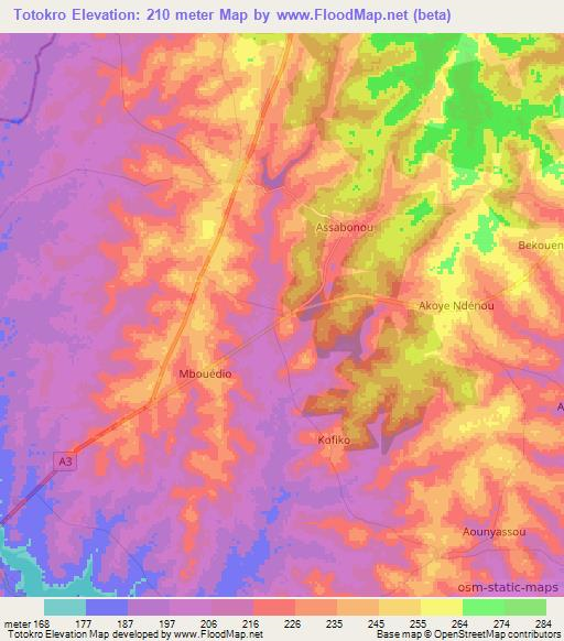 Totokro,Ivory Coast Elevation Map