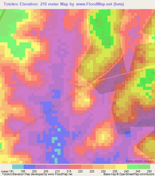 Totokro,Ivory Coast Elevation Map