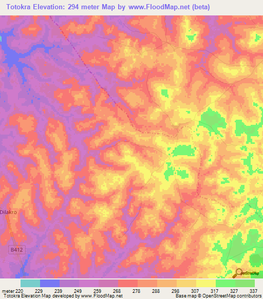 Totokra,Ivory Coast Elevation Map