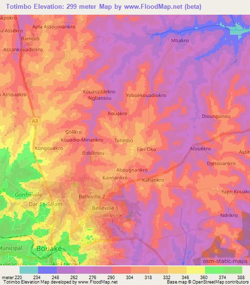 Totimbo,Ivory Coast Elevation Map