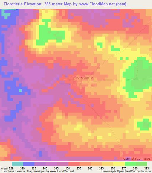 Tiorotierie,Ivory Coast Elevation Map