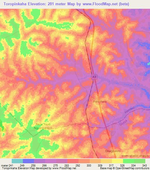 Toropinkaha,Ivory Coast Elevation Map