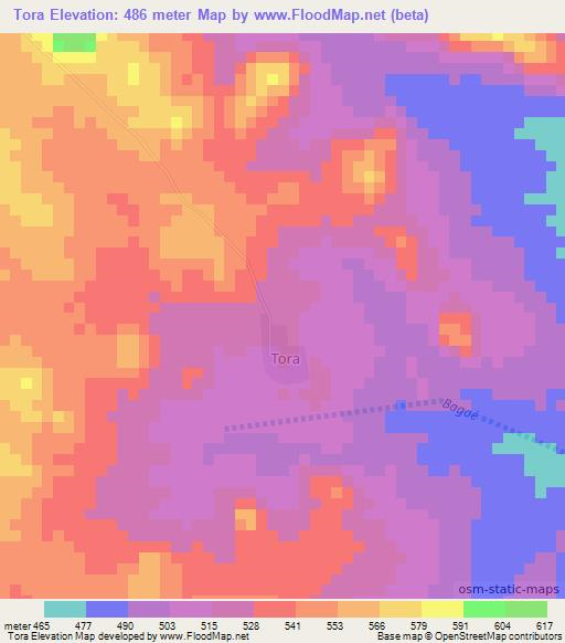 Tora,Ivory Coast Elevation Map