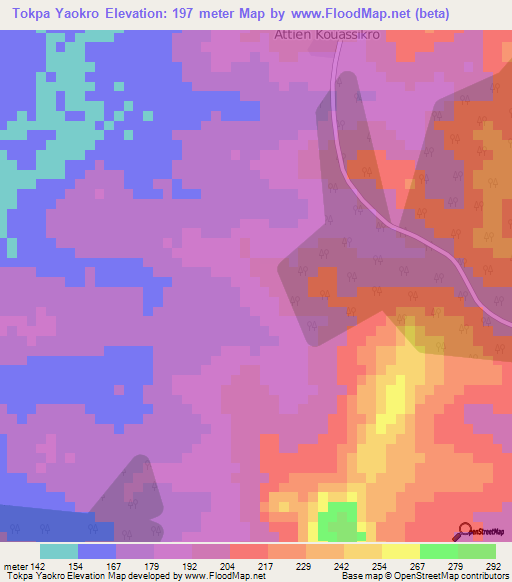 Tokpa Yaokro,Ivory Coast Elevation Map