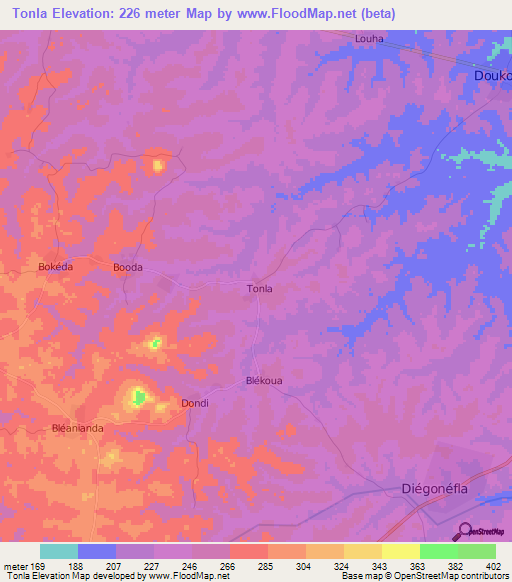 Tonla,Ivory Coast Elevation Map