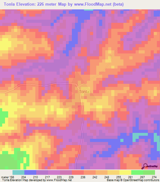 Tonla,Ivory Coast Elevation Map